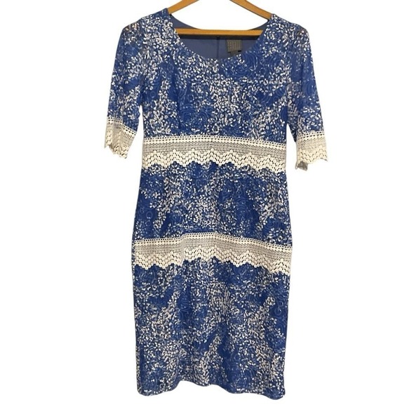 Rabbit Rabbit Rabbit blue white‎ lace sheath dress size 10 - Picture 1 of 8